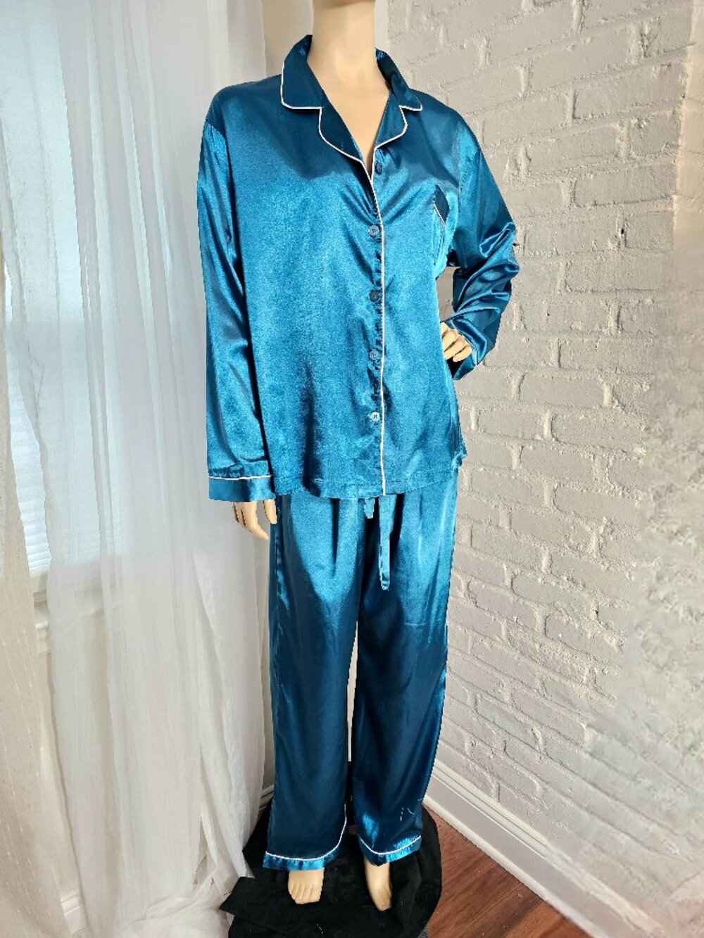 Just Love Peacock Blue Satin Pajama Set 1X NWT